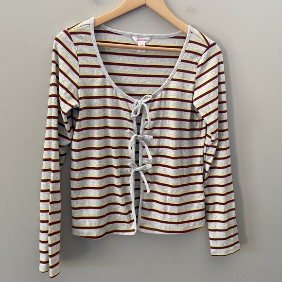 Joe Fresh Tie Front Long Sleeve Striped Y2K Styled Lightweight Cardigan - Picture 3 of 4